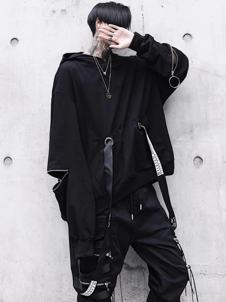 Men's Sets Black Hoodies+Pants Punk Graphic Zipper Hooded Sweatshirts Cargo Pant Men Oversized Loose Streetwear Suits.