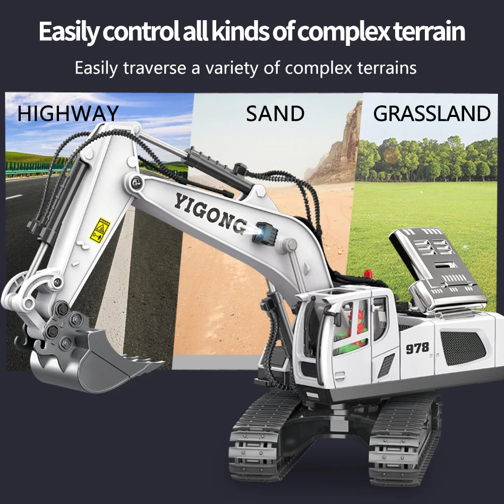 Teeggi 4WD Remote Control Excavator 4x4 Alloy Dump Truck Bulldozer Radio Model RC Car Construction Vehicle Toy Children Kid Gift.