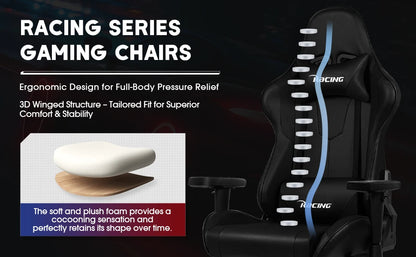 AUTHMIC Ergonomischer Gaming-Stuhl mit verstellbaren Armlehnen, verstellbarer Rückenlehne, PU-Ledersitz für den Rennspielaufbau im Home Office