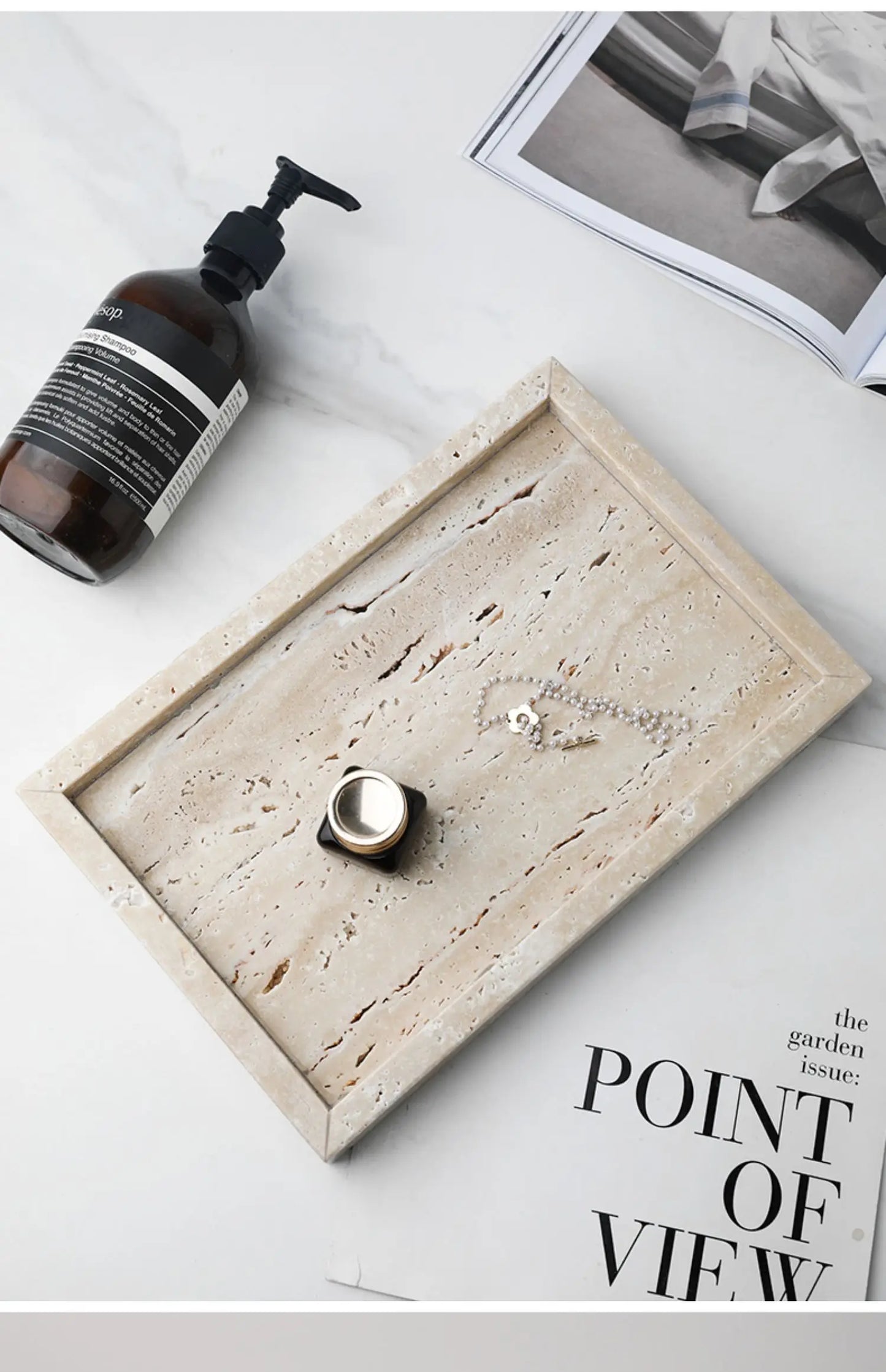Minimalism Marble Tray for Perfume Candles Jewelry Travertine Stone Vanity Tray for Dresser Countertop Coffee Table Serving.