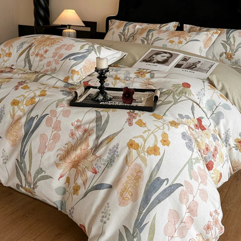 Cotton Bedding Set Luxury Soft Duvet Cover Flat Sheet Pillowcases Single Double Queen King Size Quilt Cover Set.