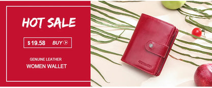 Contact'S Genuine Leather Wallets Women Men Wallet Short Small RFID Blocking Card Holder Wallets Ladies Red Coin Purse
