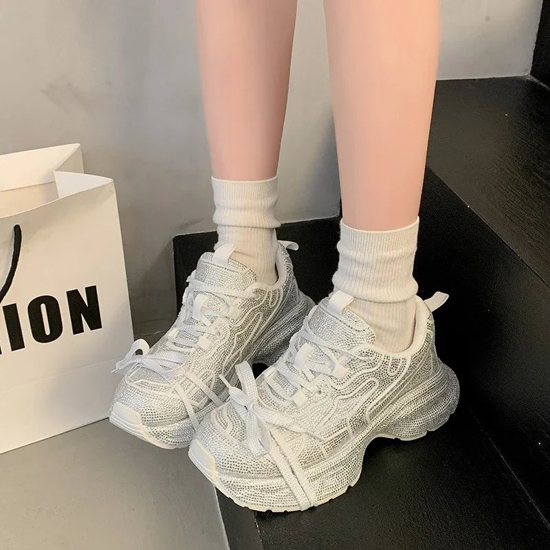 Top Quality Sneakers Women Skate Shoes Rhinestone Women Loafers Platform Fashion Shiny Women's Casual Shoes Crystal Sneaker