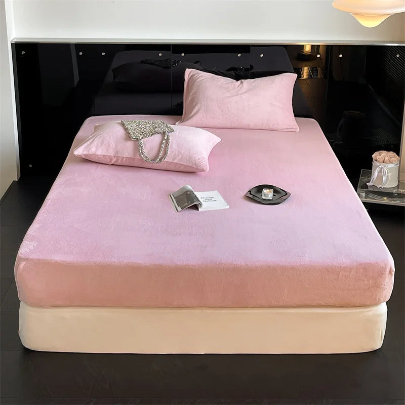 Soft Flannel Fitted Sheet for Winter, Fleece Mattress Protector, Cover with Elastic Band, Bed Linen, Solid Grey, 180x200cm, 1Pc