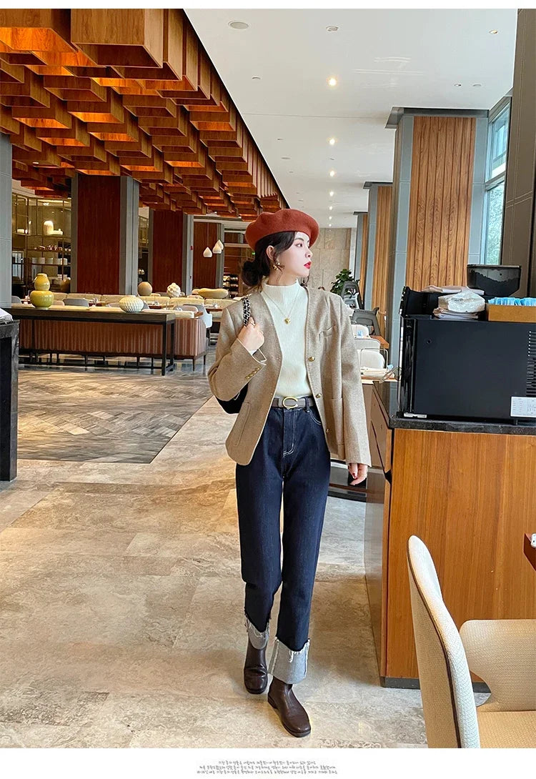 Langarm Beiläufige Dünne Pullover Mode Taste Grundlegende Gestrickte Tops Frauen Rollkragenpullover Koreanische Mode Einfache Chic Kleidung.