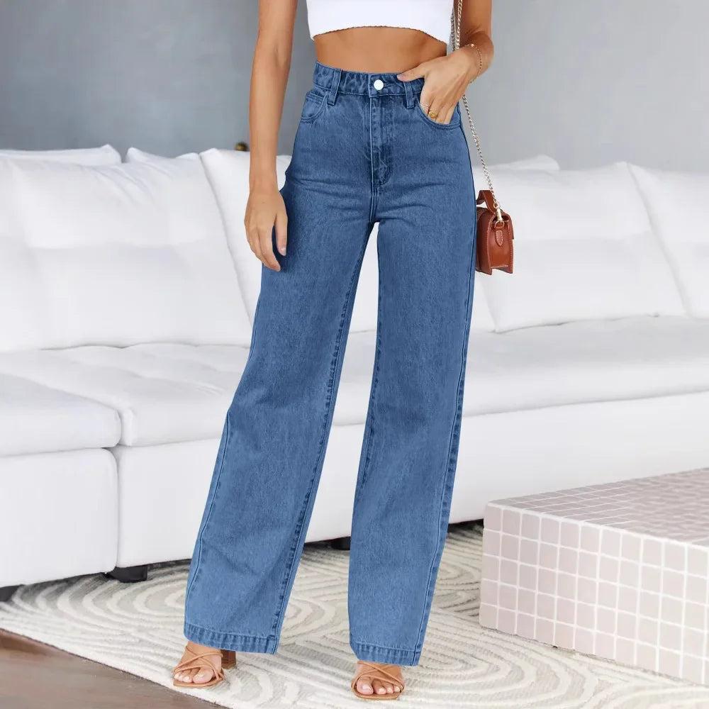 Women's Wide Leg Jeans Commute Style High Waist Denim Pants Elastic Casual High Quality Chinese Manufacturer Origin.