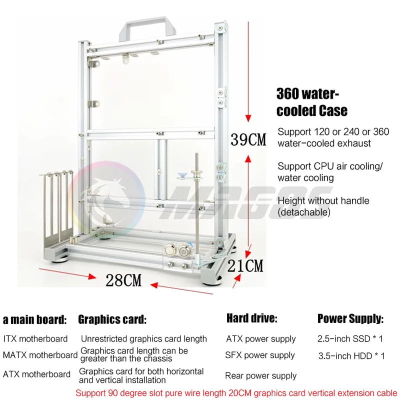 Open Computer Chassis DIY Creative Aluminum Frame Air Water Cooler 360 MOD ATX/ ITX / MATX Frame Desktop Case