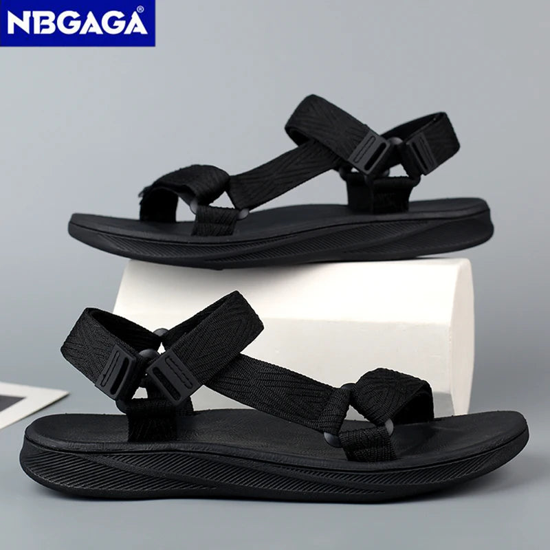 Classic Black Men Sport Sandals Summer Leisure Beach Holiday Sandals Outdoor Antiskid Breathable Flat Sandals Shoes.