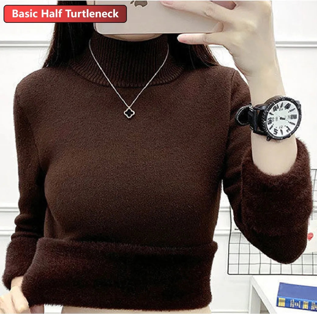 Rollkragen Winter Pullover Frauen Elegante Verdicken Samt Gefüttert Warme Sueter Gestrickte Pullover Schlank Tops Jersey Strickwaren Jumper Neue