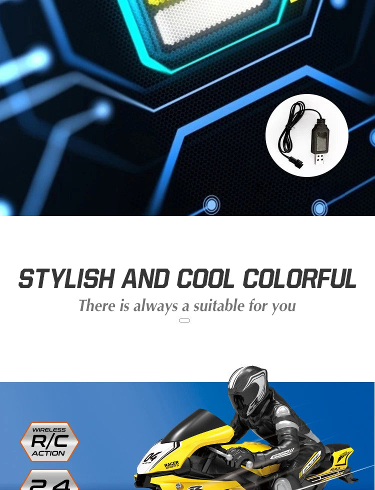 1/ 10 2.4G High Speed Remote Control RC Stunt Motorbike  drift Car 30mins Drive Racing Motorbike RC Motorcycle Toy model.