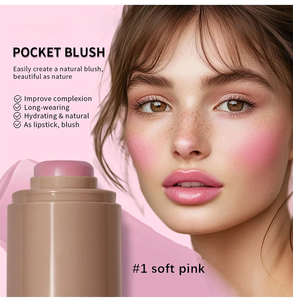 Magic Blush Stick 3-in-1 Cheek Lip Tinted Moistured Blush Stick Silky Brighten Blush Cream Blusher Cosmetics Tubes Matte Contour.