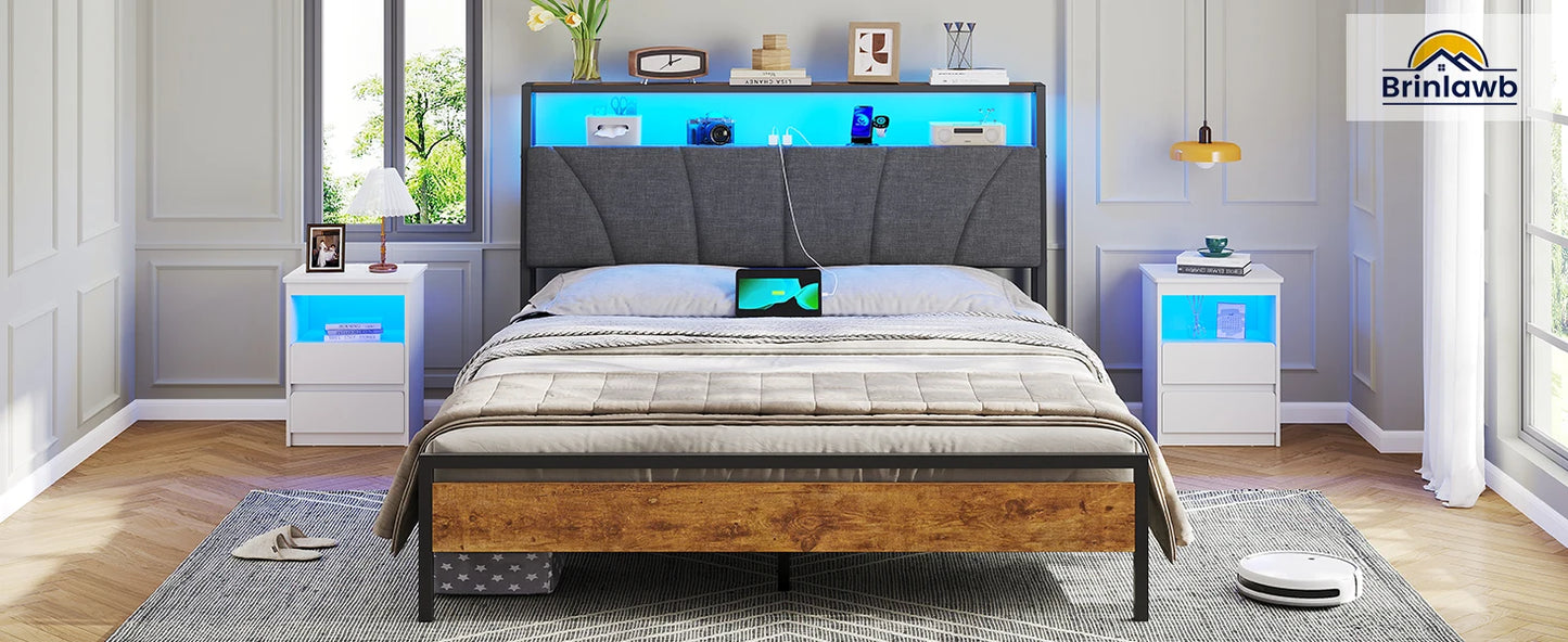 140x200 mit Gitterrahmen, integrierte LED-Beleuchtung und Ladestation (2 AC-Steckdosen, 2 USB-Anschlüsse), Bett 140x200 Mit Lattenrost Au