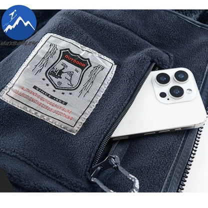 Maxbarley Winter Sportswear Set Mens Retro Training Thick Fleece Jacket + Pants Two Piece Set Casual Ski Running Tracksuit Suit.