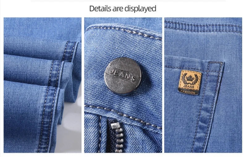 Men's Ice Silk Jeans Summer New Lyocell Thin Business Casual Denim Pants Classic All Match Slim Fit Straight Elastic Jean Male.