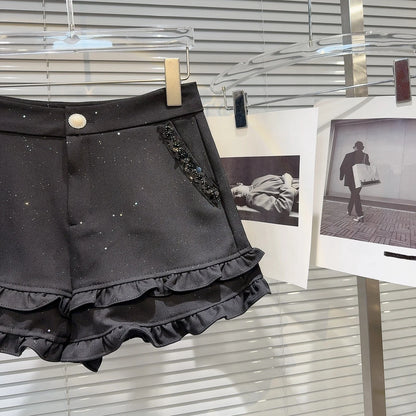 2025 Summer Clothes New Fashion Sequined Beaded Fungus Edge Pants Three-point Shorts Sweet Girls Temperament Short Pants Women.