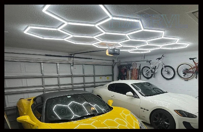 Hexagonal ceiling light BarberShop Car Garage LED Light 6500k LED tube for Gym Bar Hair Salon Library Workshop Auto Body Repair.