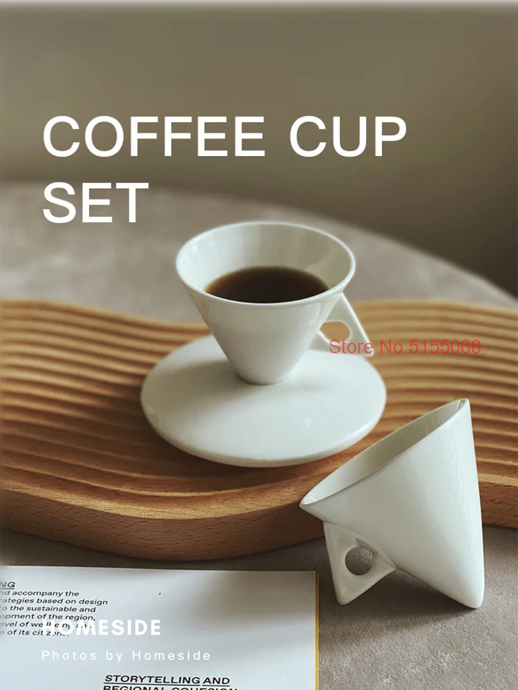 70ml White Cone Coffee Cup And Saucer Set Office Coffeeware Ceramic ESPRESSO Glass Cappuccino Mug Bone China Demitasse Teacup.