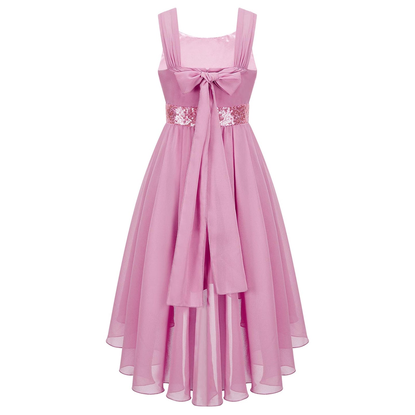 Kinder Blumenmädchenkleid Ärmellos Pailletten Hi-Low-Saum Abendkleid Elegantes Chiffon Prinzessin Geburtstag Formales Hochzeitskleid.