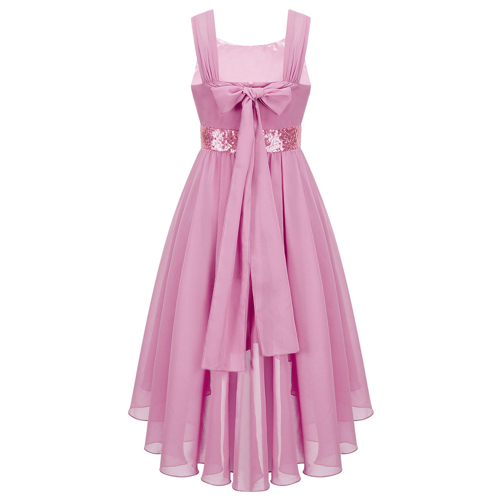Kinder Blumenmädchenkleid Ärmellos Pailletten Hi-Low-Saum Abendkleid Elegantes Chiffon Prinzessin Geburtstag Formales Hochzeitskleid.