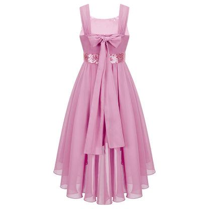 Kinder Blumenmädchenkleid Ärmellos Pailletten Hi-Low-Saum Abendkleid Elegantes Chiffon Prinzessin Geburtstag Formales Hochzeitskleid.