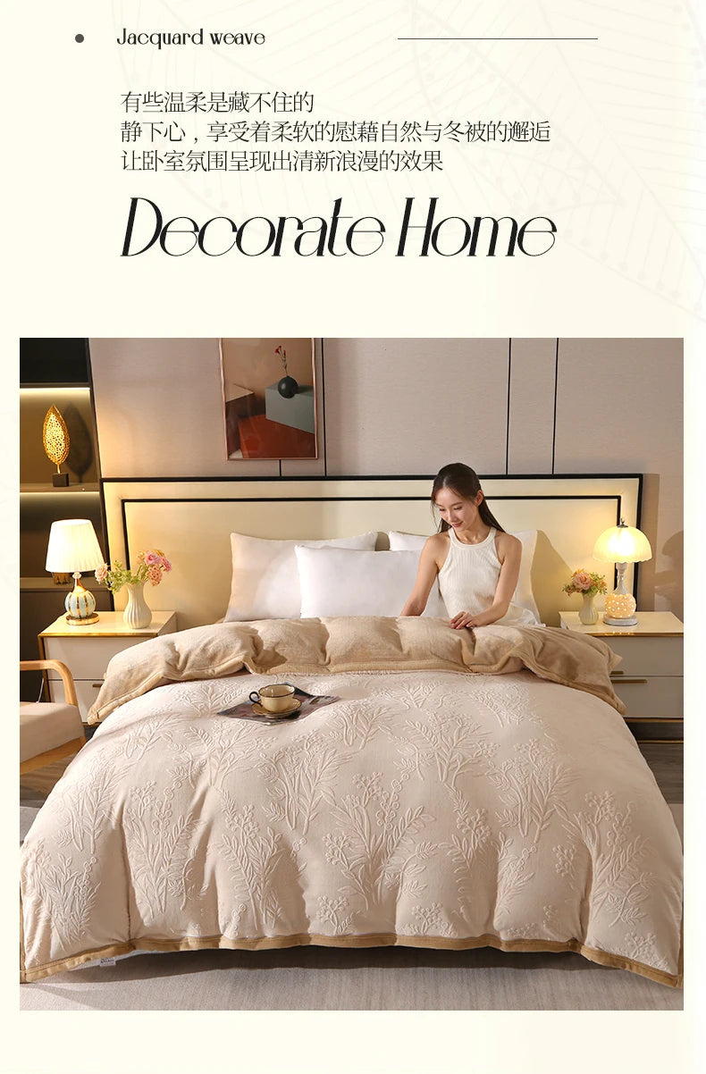 2025 new light luxury high gram weight carved fleece milk fleece bed sheet four-piece set thickened warm bedding winter.