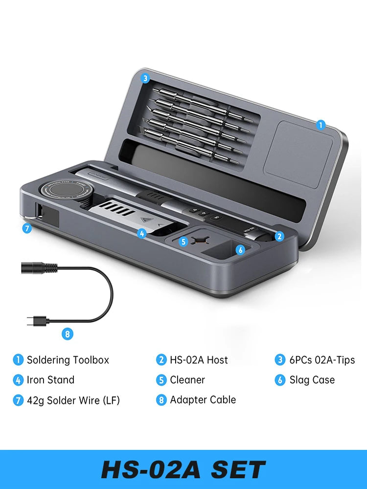 FNIRSI HS 02 Smart Soldering Iron Automatic Sleep 100-450℃ Temperature Rapid Heating PCB Soldering Station Portable Toolbox Kit