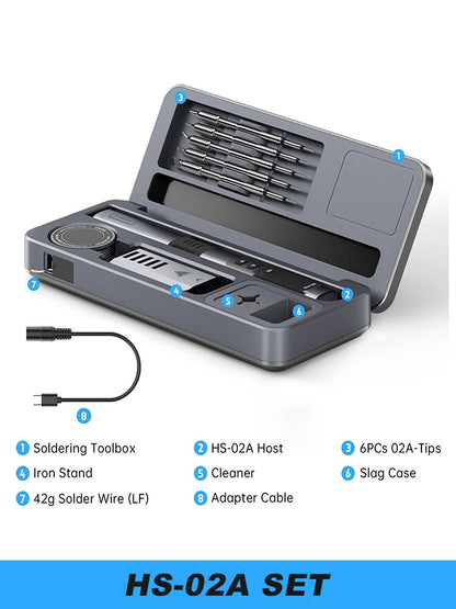 FNIRSI HS 02 Smart Soldering Iron Automatic Sleep 100-450℃ Temperature Rapid Heating PCB Soldering Station Portable Toolbox Kit