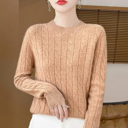 Frauen 100% Merino Wolle Verdickung Pullover Oansatz Gestrickte Twisted Pullover Herbst Winter Kaschmir Langarm Kleidung Basis Tops