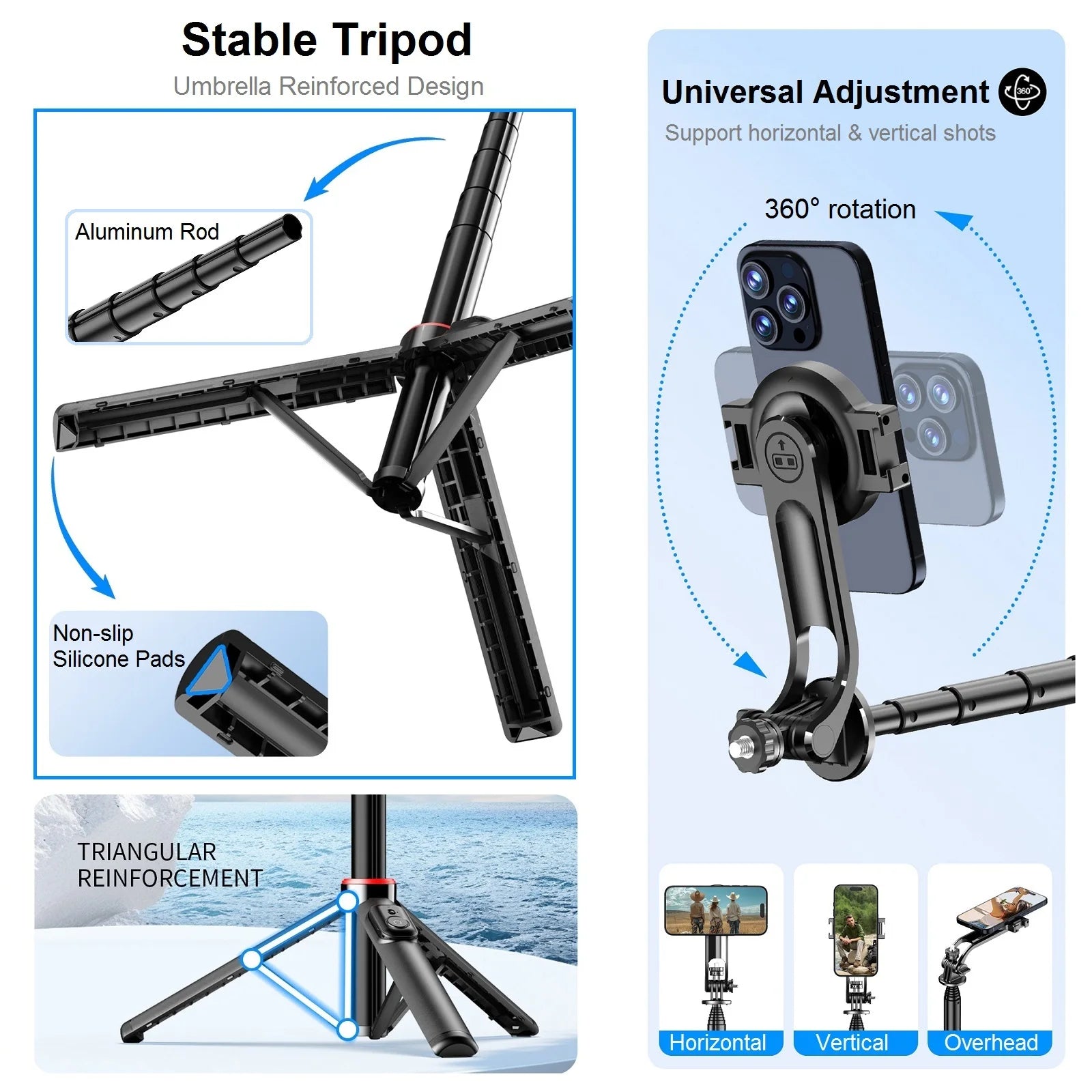 Magnetic Selfie Stick Tripod for iPhone, 51" Phone Tripod Stand Compatible with Magsafe Travel Tripod for iPhone Android Phones.
