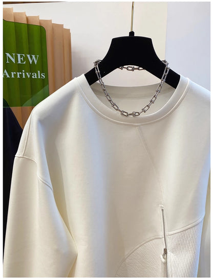 Autumn and Winter Women's Pullover Round Neck Hoodie Lazy Style Splicing Design Loose Long Sleeve Tops.