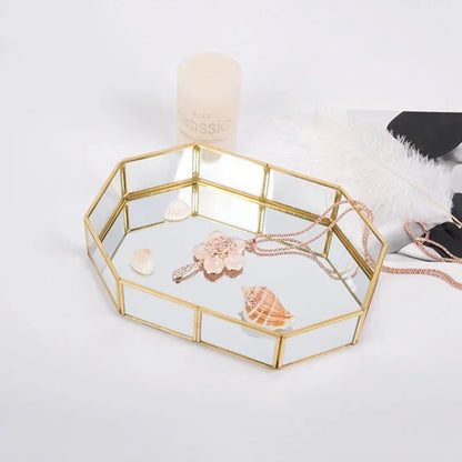 Storage Glass Storage Tray Home Kitchen Golden Tray Simple Jewelry Cosmetic Decoration Retro Copper Tea Storage Trays.