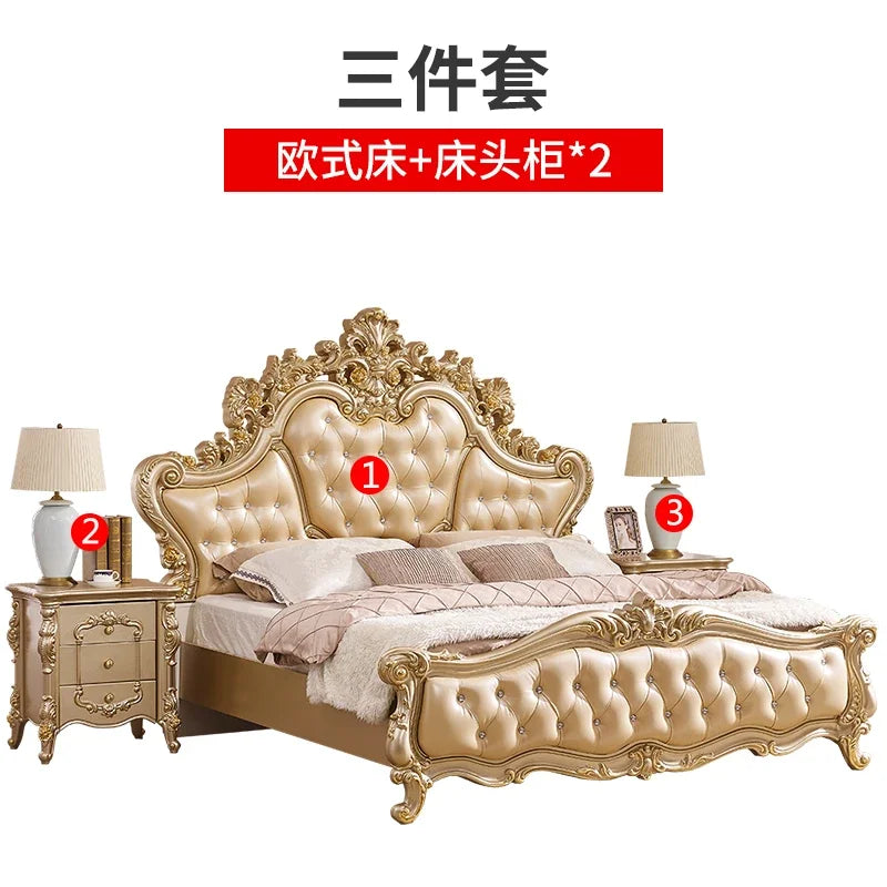 Gold Luxus gestepptes Doppelbett Holz Vintage weiche Einzelkopfteile Doppelbett Erwachsene Zuhause Camas De Dormitorio Möbel