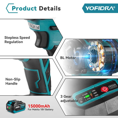 YOFIDRA 1/2 "1000N.M Bürstenlosen Elektrischen Schlagschrauber Handheld Cordless Auto Schraubendreher Bohrer Steckschlüssel Set Für Makita Batterie Pin