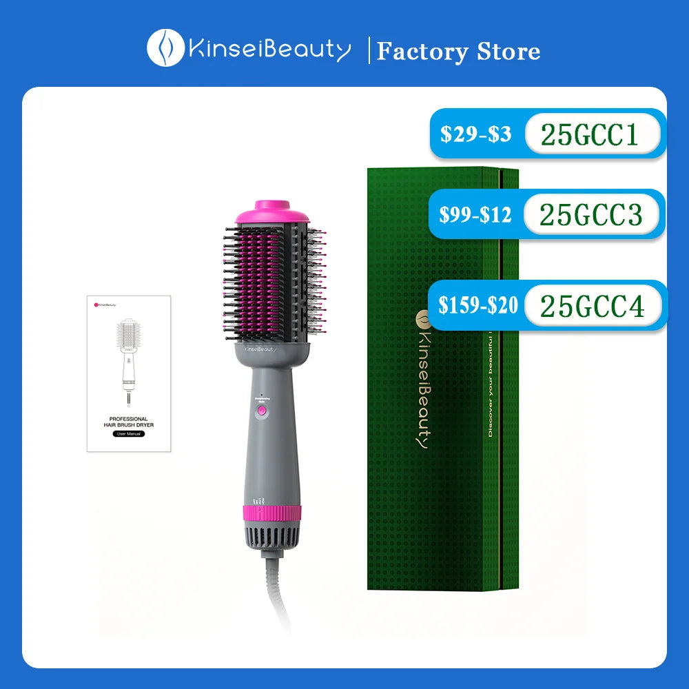 Kinseibeauty  Hair dryer Functional 5 In 1 professional hot air comb straight hair curling equipment salon.