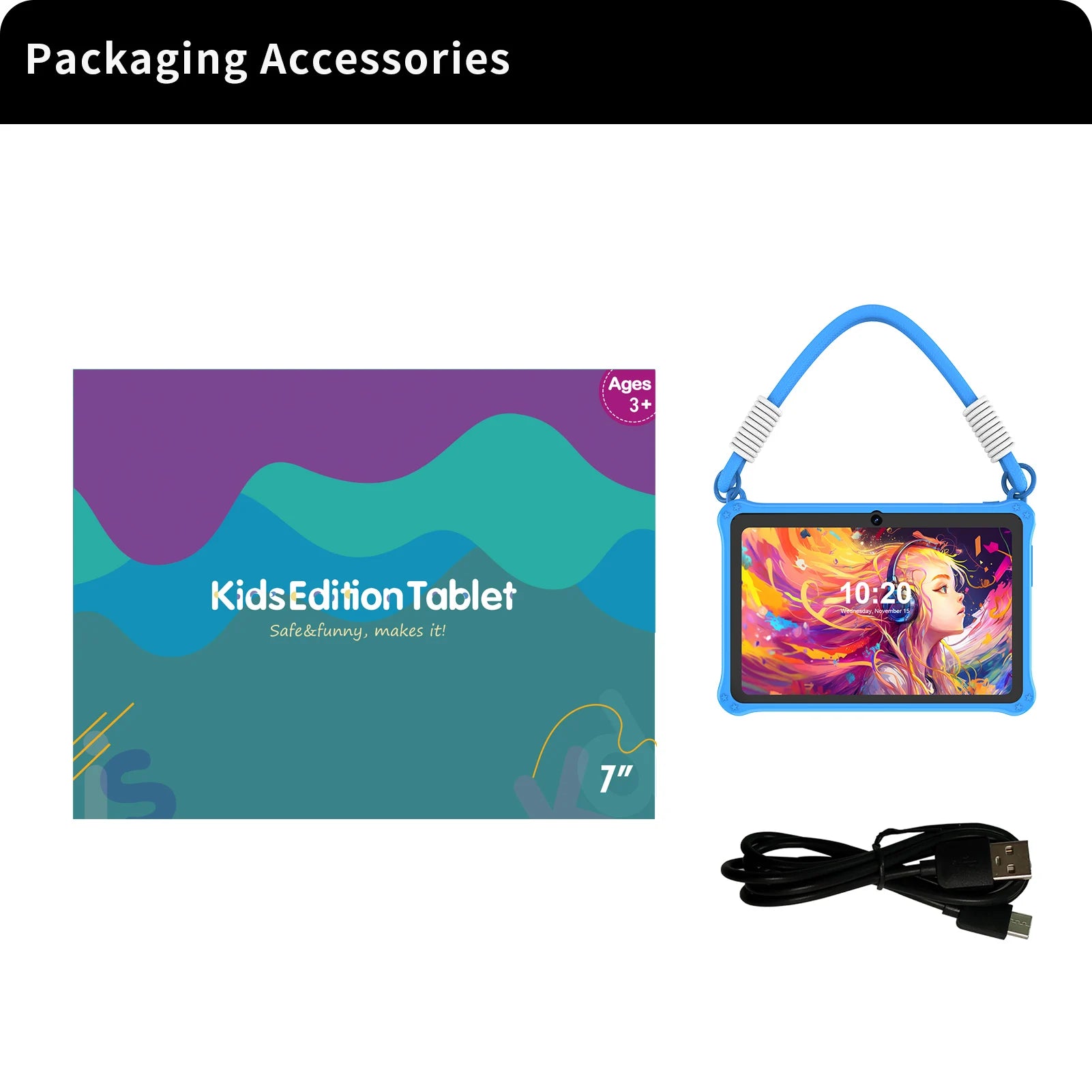 PRITOM Kids Tablet 7 inch Android 13 4GB (2+2 expandable) RAM 32GB ROM WiFi Bluetooth Learning Software Installed with Lanyard.