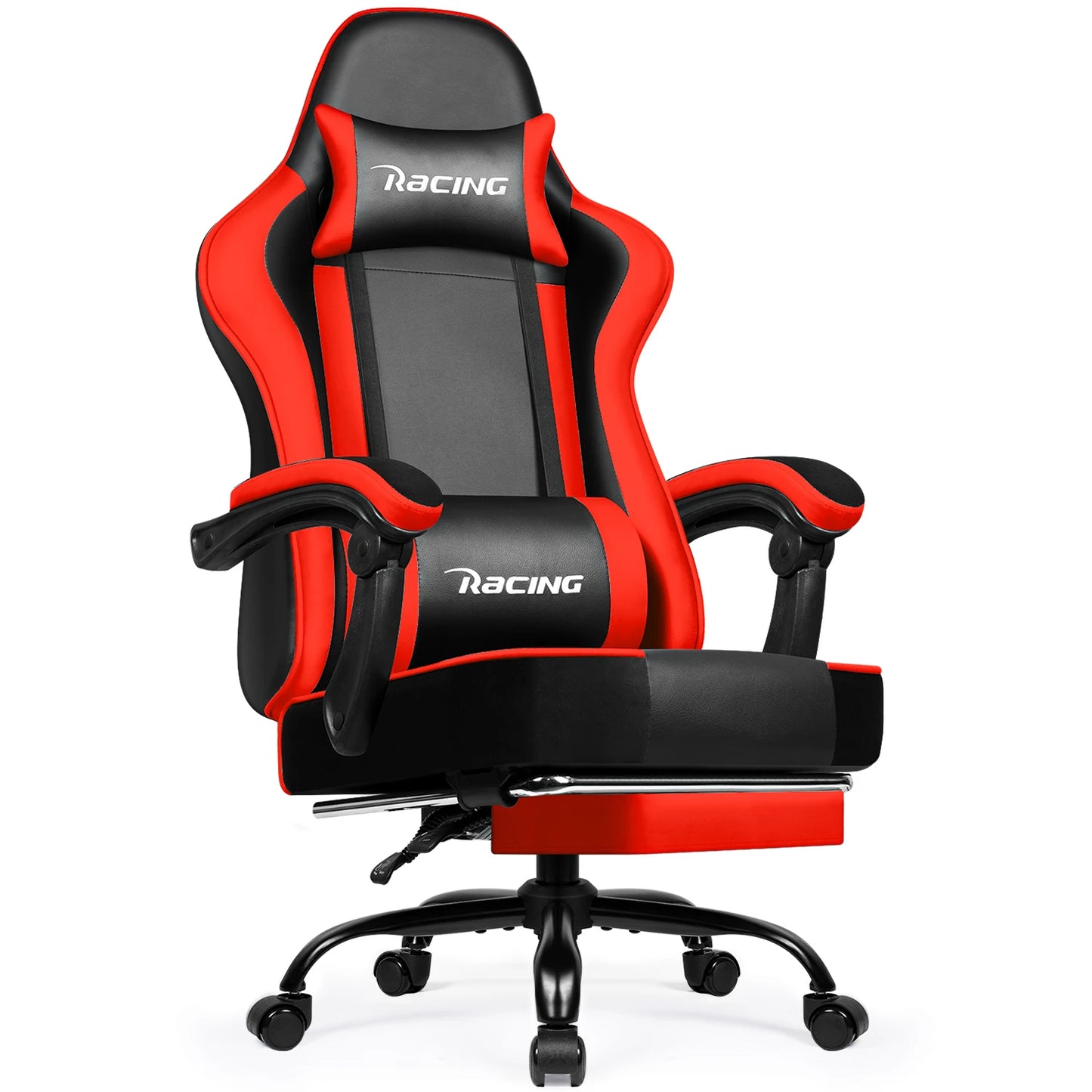 Daccormax Ergonomischer Gaming-Stuhl mit Fußstütze, Liegestuhl 170 ° , Rennstuhl aus PU-Leder mit Lordosenstütze und Kopfstütze