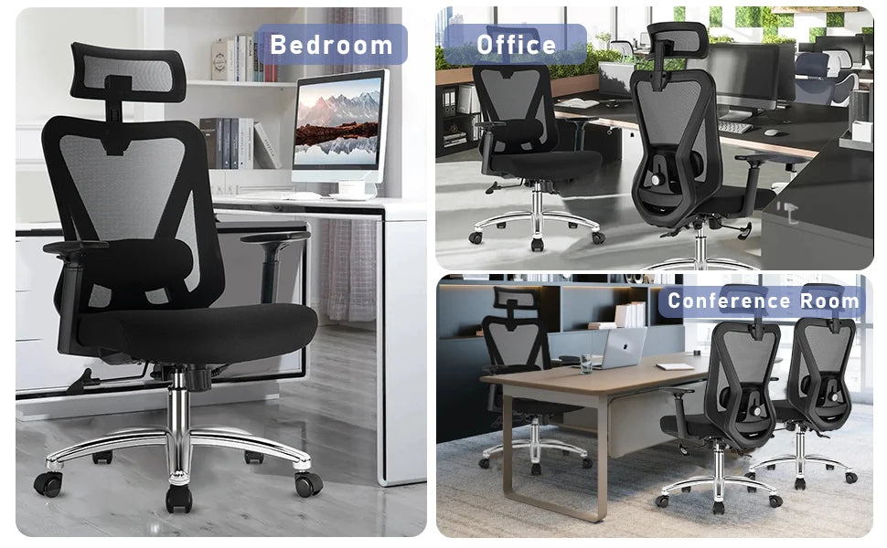 Durrafy Ergonomischer Bürostuhl, Schreibtischstuhl mit Kopfstütze, Armlehnen, Drehstühle mit 90er ° -130 °   Liegefunktion (abschließbar)