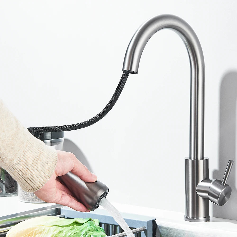 Kitchen Faucet Brushed Nickel Hot and Cold Water Faucet Kitchen Sink Faucet Pull-out Sprayer For Kitchen Sink Faucet