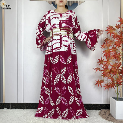 New Women Party Dress Dubai Muslim Summer Cotton Long Sleeve Collect Waist Boubou Maxi Islam Women Elegant Dress African Abaya.
