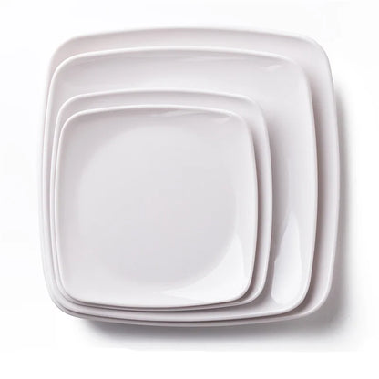 Melamine White Dinner Plate Fast Food Square Dishes School Rice Meal Serving Trays Cheap Hotel Table Decoration and Accessories.
