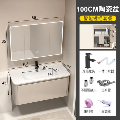 Moderner intelligenter Badezimmerschrank, Wabenstruktur, Aluminium, WC, Waschbecken, Schrank, Kombination, integriertes Keramikwaschbecken, Waschtisch