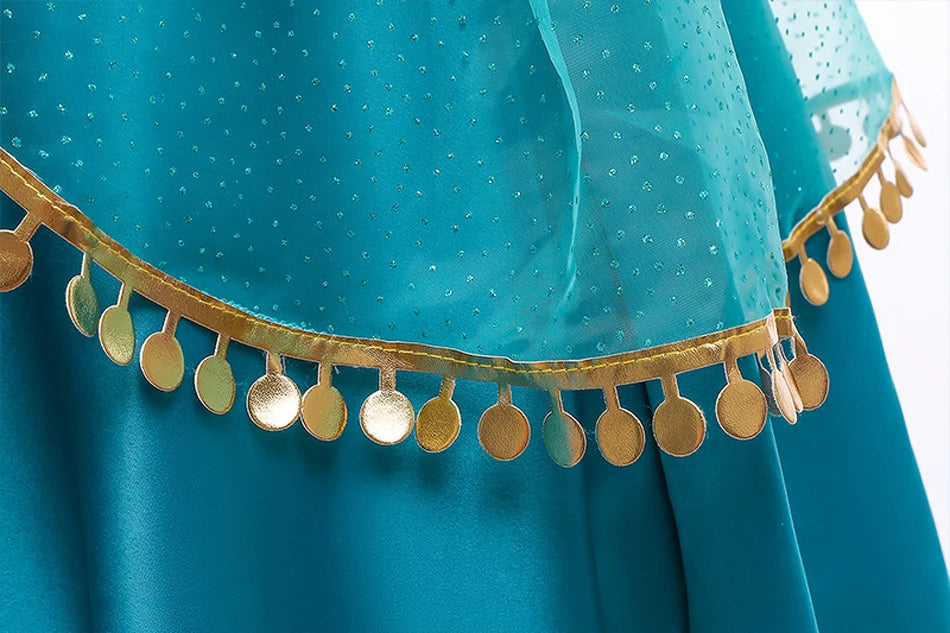 Disney Prinzessin Jasmin Kleid Kinder Cosplay Aladin und die Wunderlampe Performance Kostüm Mädchen Halloween Karneval Outfits.