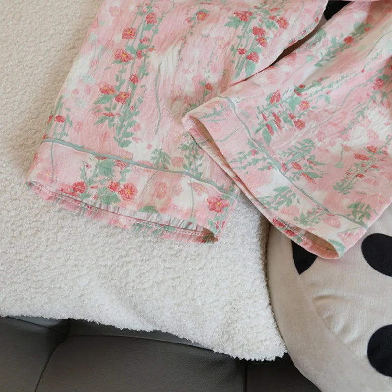 Autumn and Winter Pajamas Women Long Sleeve Pants Cardigan Sweet Print Cartoon Student Plus Size Loungewear Two-Piece Set