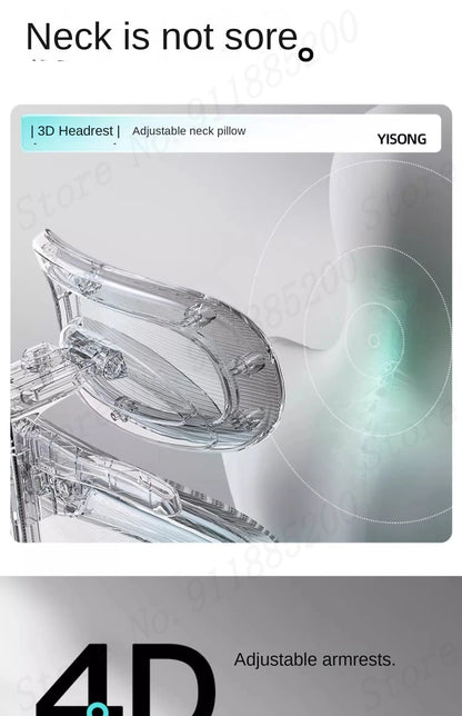 Ergonomischer Computerstuhl, Heimbüro, Lordosenstütze, Gaming-Stuhl, Liegestuhl aus Latex, atmungsaktives Mesh, 4D-verstellbare Armlehne