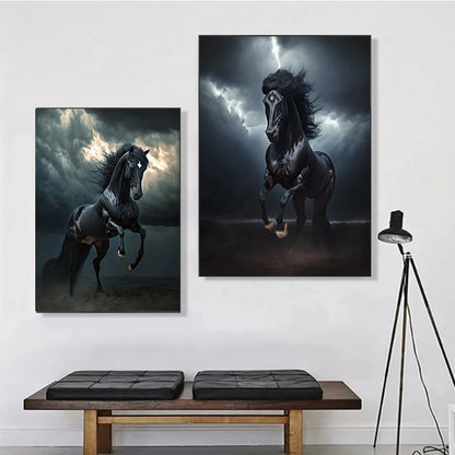Black and White Wild Horses Canvas Paintings on The Wall Art Posters Prints Wall Picture Modern Animals Art Room Home Decor.