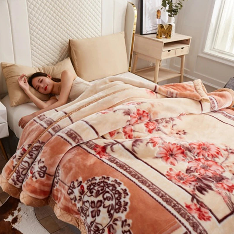 Nordic Style Zebra Print Coral Fleece Blanket Thickened Raschel Autumn Winter Blankets Double Layer Multi Purpose Plush Quilt.