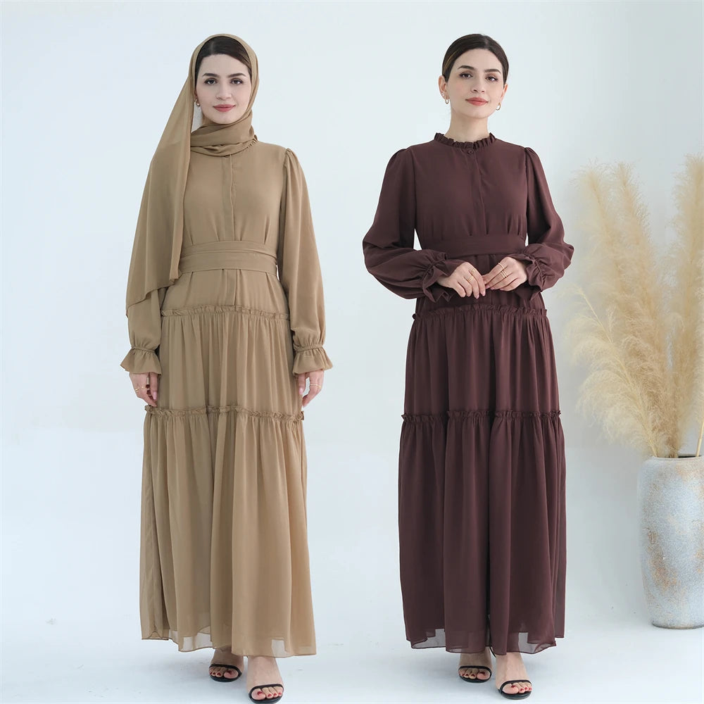 Ramadan Eid Chiffon Muslim Modest Khimar Abaya Set Dubai Turkey Islam Dress Abayas For Women Kebaya Kaftan Robe Femme Musulmane.