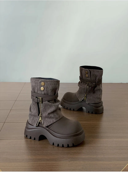 Winter Punk Style Women Ankle Boots Fashion Belt Buckle Shoes Ladies Concise Chunky Platform Heel Short Booties Zapatos De Mujer.