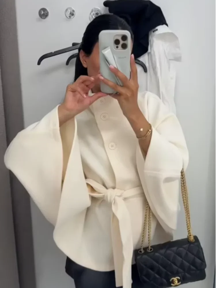 Damen-Jacke aus Wolle mit weißem Bund, elegant, langärmelig, Stehkragen, einreihig, Oberbekleidung, 2025, neuer Straßen-Outdoor-Mantel.