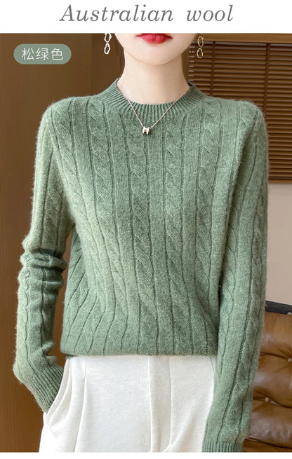 Frauen 100% Merino Wolle Verdickung Pullover Oansatz Gestrickte Twisted Pullover Herbst Winter Kaschmir Langarm Kleidung Basis Tops